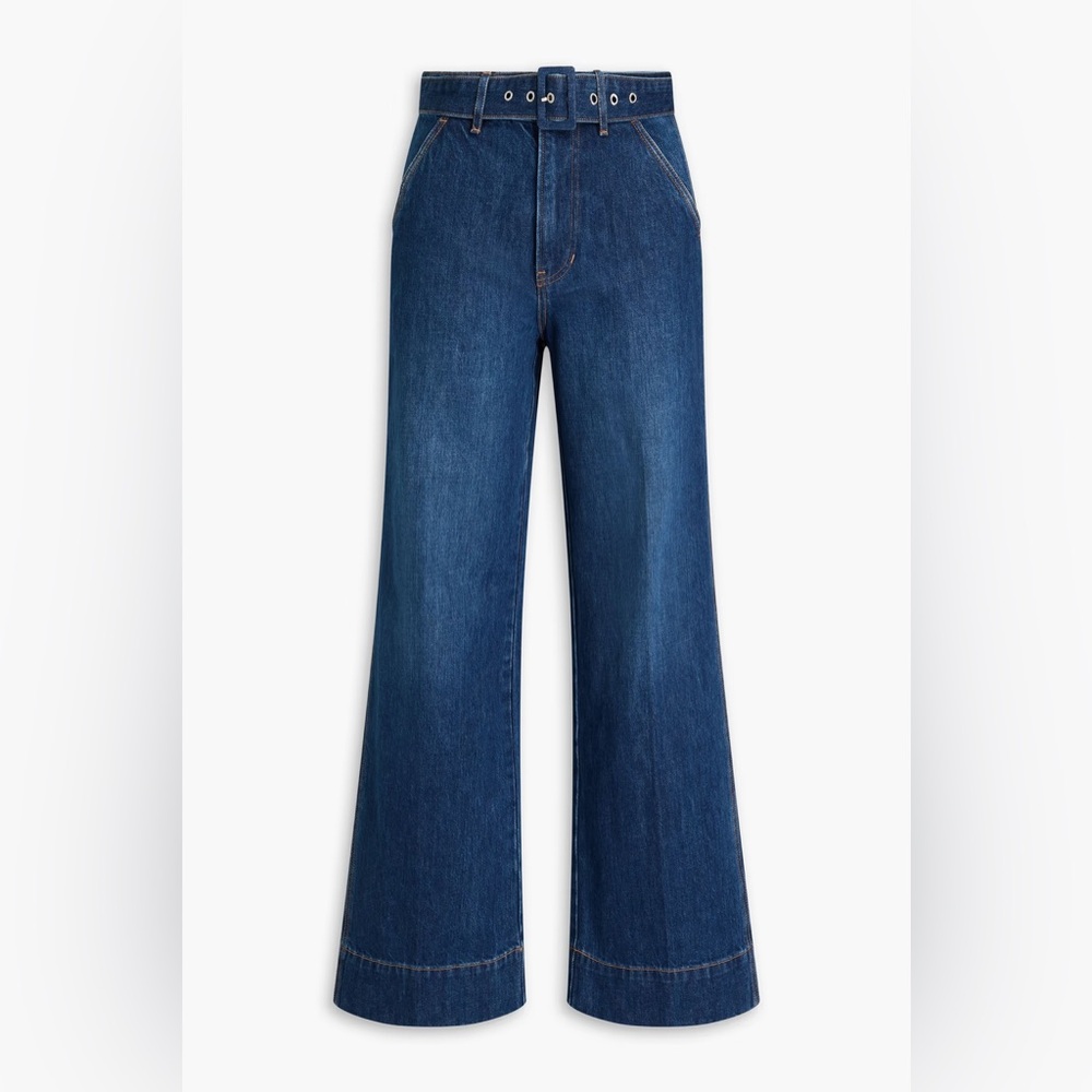 Veronica Beard Taylor Wide Leg High Rise Dark Denim Belted Long Trouser Jeans 27